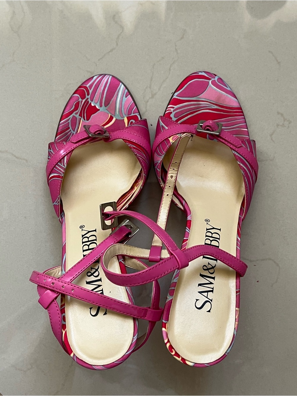 Sam & Libby Fuchsia Patterned Strappy Sandal Heel